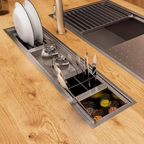 Acessório Mini Porta Utensílios Mekal Match para Canal Equipado 15x17cm Inox Escovado