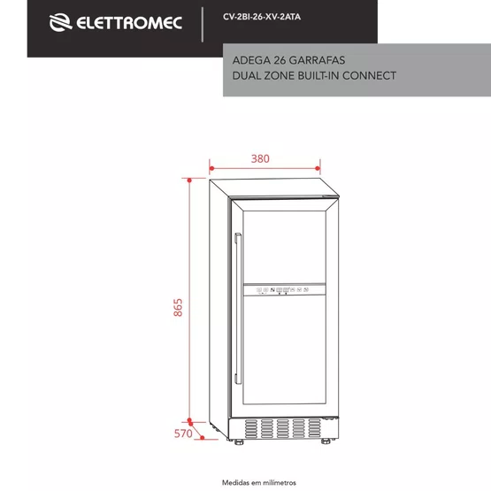 Adega Dual Zone Elettromec Built-In  26 Garrafas WiFi Connect 220V