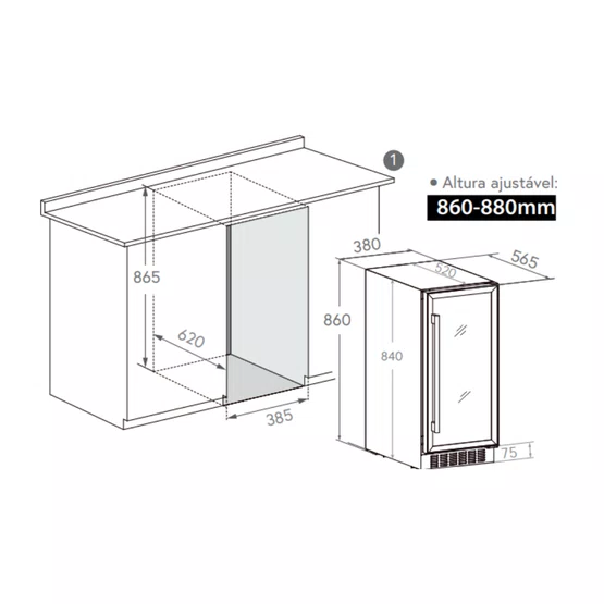 Adega Elettromec Dual Zone Inox Built-in Connect 25 Garrafas 220v