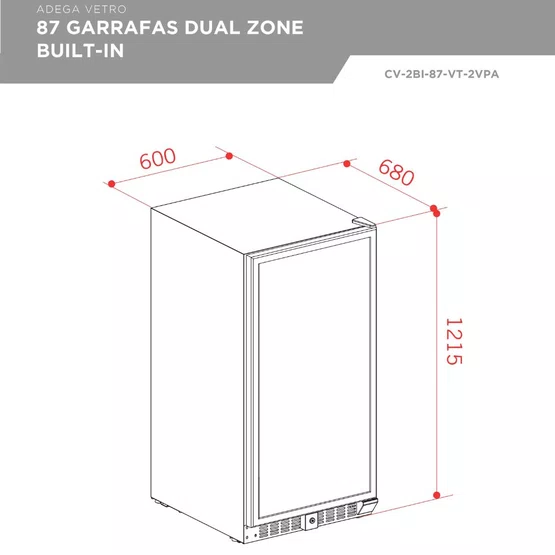 Adega Dual Zone Elettromec Vetro Built-in 87 Garrafas Low-e 220V