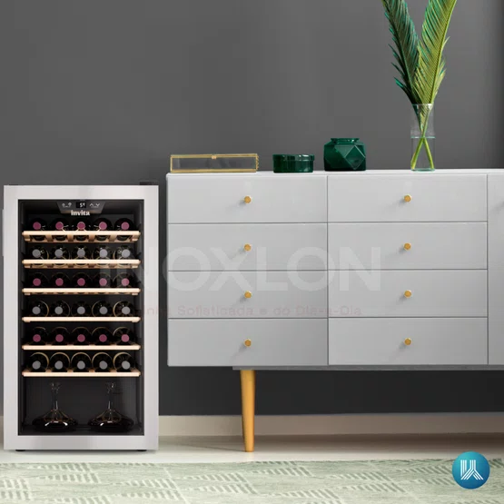 Adega Invita Freestanding Inox e Prateleira em Madeira 34 Garrafas