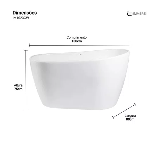 Banheira de Imersão Embaú Glossy White Moderna 130x80x75 Immersi