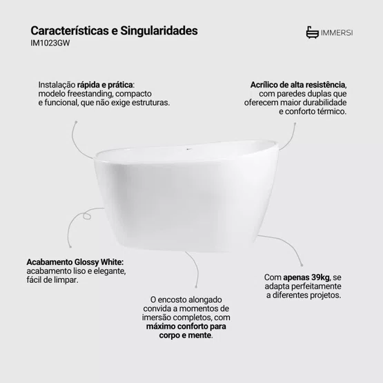 Banheira de Imersão Embaú Glossy White Moderna 130x80x75 Immersi