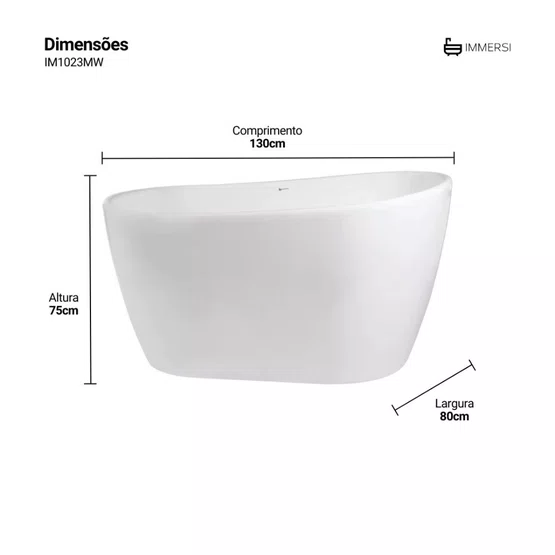 Banheira de Imersão Embaú Matt White Moderna 130x80x75 Immersi