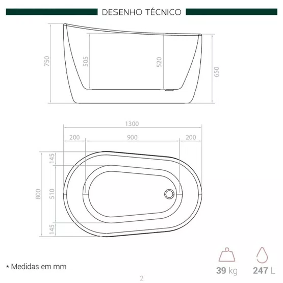 Banheira de Imersão Embaú Matt White Moderna 130x80x75 Immersi