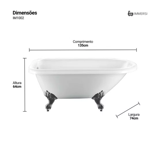 Banheira de Imersão Florian com Pés Cromados 135x74x64 Immersi