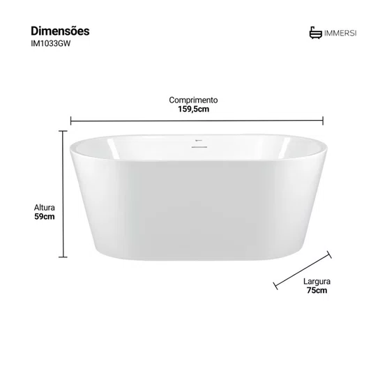 Banheira de Imersão Gamboa 2 Glossy White Immersi Moderna 159,5x75x59