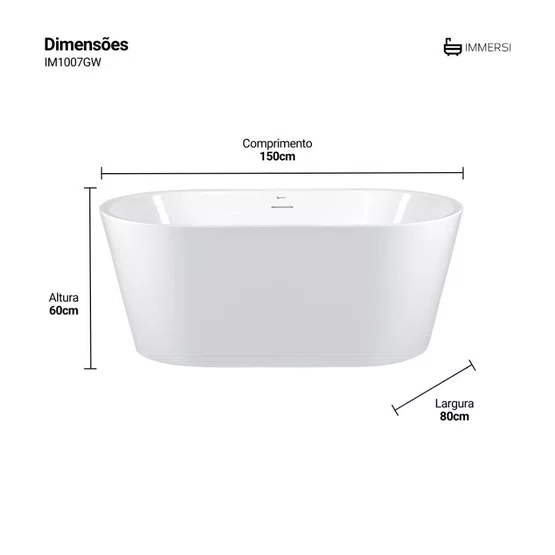 Banheira de Imersão Gamboa Glossy White Immersi Moderna 150x80x60