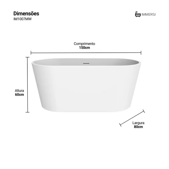 Banheira de Imersão Gamboa Matt White Immersi Moderna 150x80x60