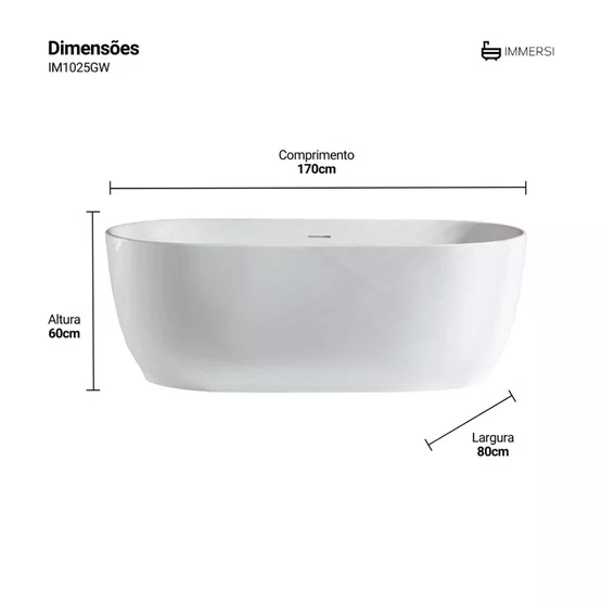 Banheira de Imersão Garopaba Glossy White Immersi Moderna 170x80x60