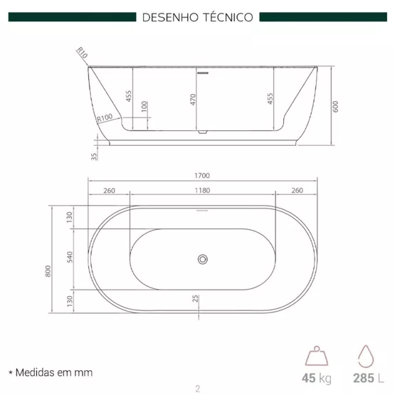 Banheira de Imersão Garopaba Glossy White Immersi Moderna 170x80x60