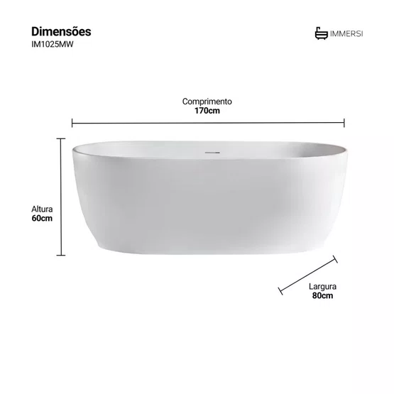 Banheira de Imersão Garopaba Matt White Immersi Moderna 170x80x60