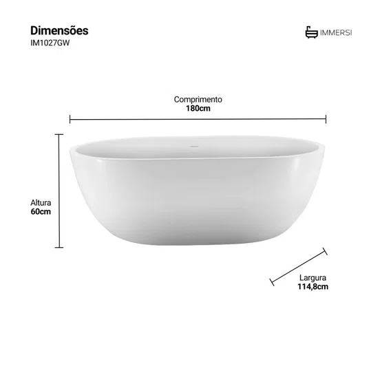 Banheira de Imersão Imbituba Glossy White Immersi Moderna 180x1148x60
