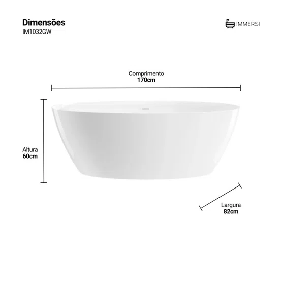 Banheira de Imersão Itajaí 2 Glossy White Immersi Moderna 170x82x60