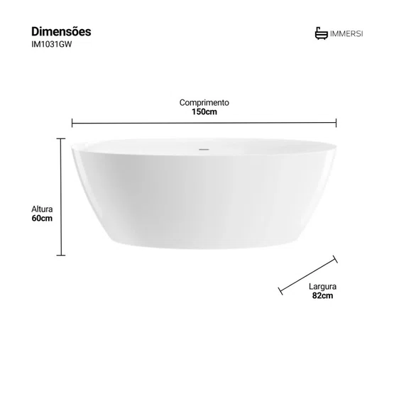 Banheira de Imersão Itajaí Glossy White Immersi Moderna 150x82x60