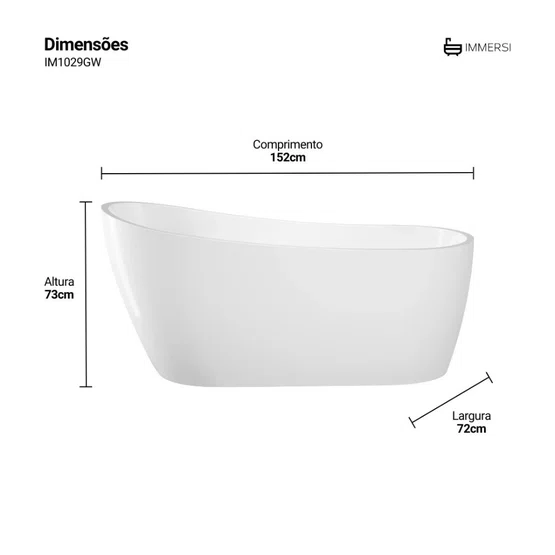 Banheira de Imersão Maraú Glossy White Immersi Moderna 152x72x73