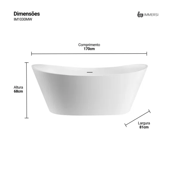 Banheira de Imersão Porto Belo Immersi Matt White Moderna 170x81x68