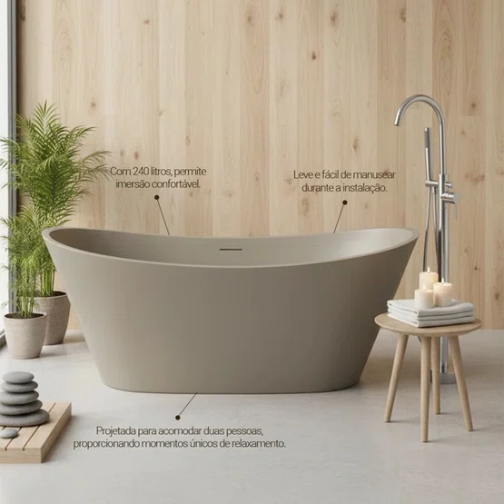 Banheira de Imersão Porto Belo Immersi Warm Grey New Moderna 170x81x68