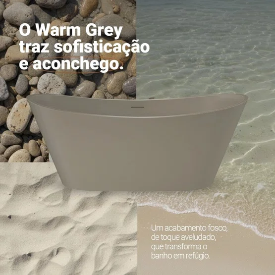 Banheira de Imersão Porto Belo Immersi Warm Grey New Moderna 170x81x68