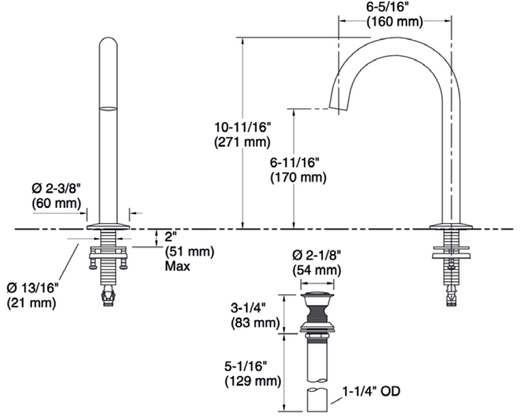Combo Kohler Components Bica Tube com Acionador Monocomando Niquel Escovado