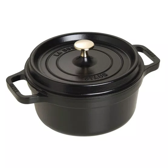 Caçarola Redonda Staub Ferro Fundido Feito na França Preto Esmaltado 30cm