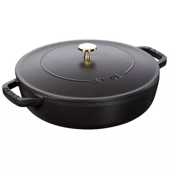 Caçarola Staub Redonda Baixa Chistera Ferro Fundido Preta 28cm