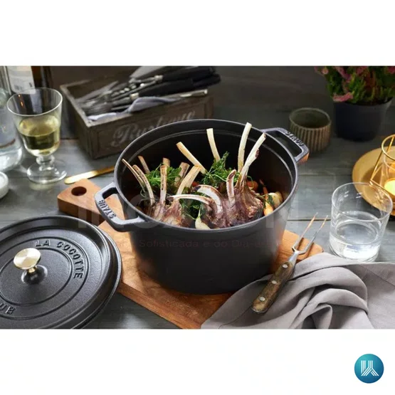 Caçarola Staub Redonda Alta Ferro Fundido Preta 24cm
