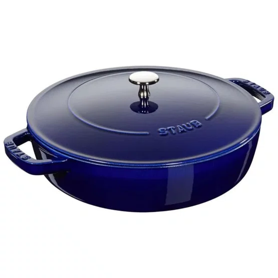 Caçarola Staub Redonda Baixa Chistera Ferro Fundido Azul Marinho 28cm