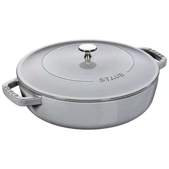 Caçarola Staub Redonda Baixa Chistera Ferro Fundido Cinza Grafite 28cm