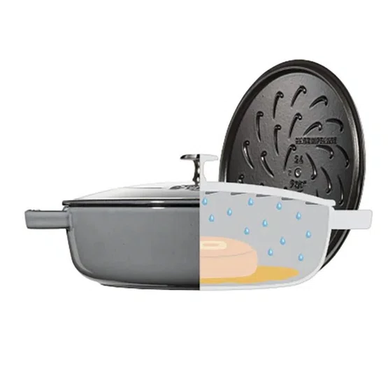Caçarola Staub Redonda Baixa Chistera Ferro Fundido Cinza Grafite 28cm