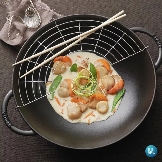 Caçarola Staub Wok Ferro Fundido com Tampa de Vidro Preto 37cm