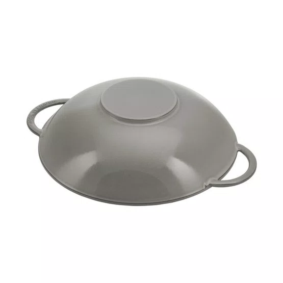 Caçarola Premium Staub Wok Ferro Fundido com Tampa de Vidro Cinza Grafite 37cm