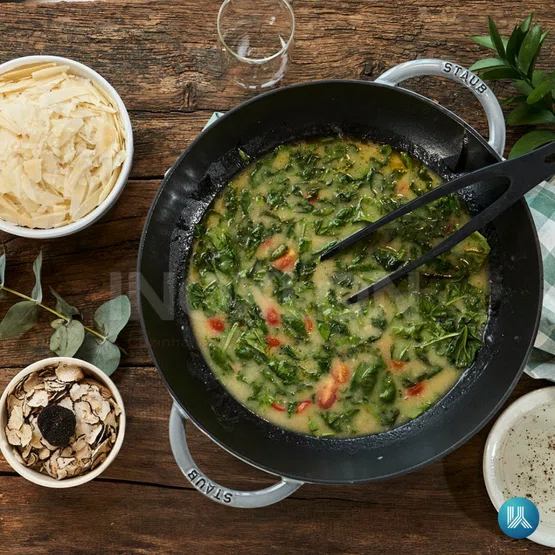 Caçarola Premium Staub Wok Ferro Fundido com Tampa de Vidro Cinza Grafite 37cm