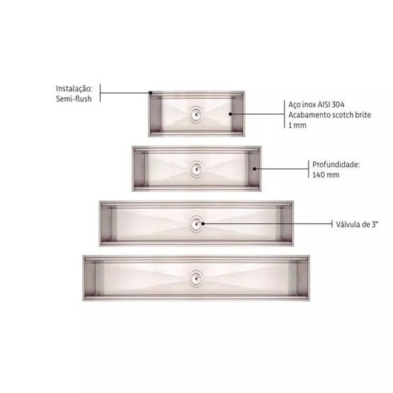 Canal Organizador Úmido de Sobrepor Tramontina 105cm Aço Inox