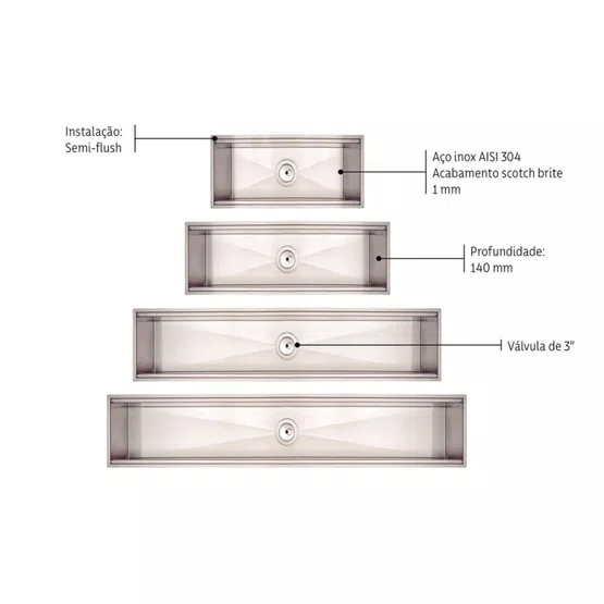 Canal Organizador Úmido de Sobrepor Tramontina 45cm Aço Inox