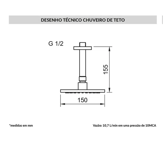 Chuveiro de Teto Loop Doka Brushed Nickel Redondo 15cm 10,7 Litros