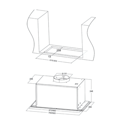Coifa Crissair de Embutir no Armário Design Invisível em Inox Escovado BLT 700 70cm