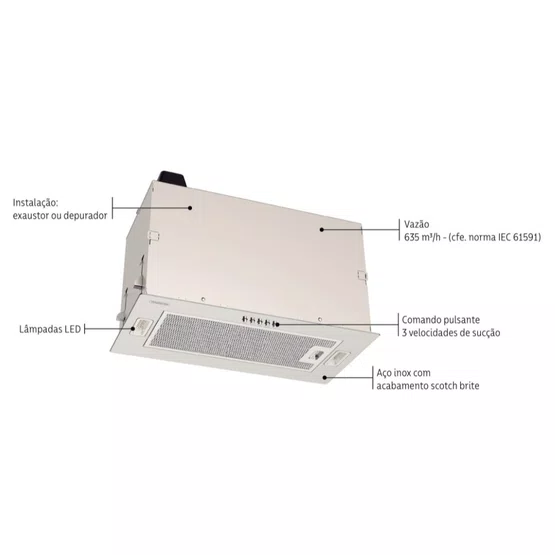 Coifa de Embutir Tramontina Incasso 51 Inox Acetinado 127V ou 220V - 95800/013 e 95800/014