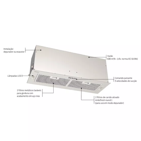 Coifa de Embutir Tramontina Incasso 75 Inox Acetinado 127V ou 220V - 95800/015 e 95800/016