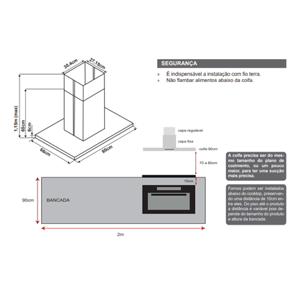 Coifa de Ilha Cuisinart Arkton Heat Sensor e Ionizer 90cm 220V