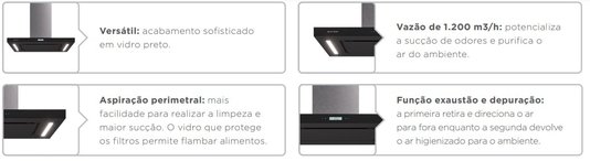 Coifa de Ilha Elettromec Vetro 90cm 220V Connect