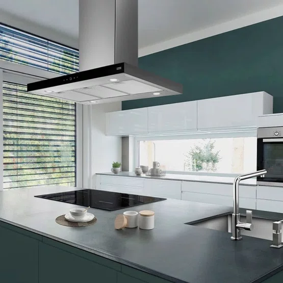 Coifa de Ilha Linea Franke Display Digital Touch Inox e Vidro Preto 90cm