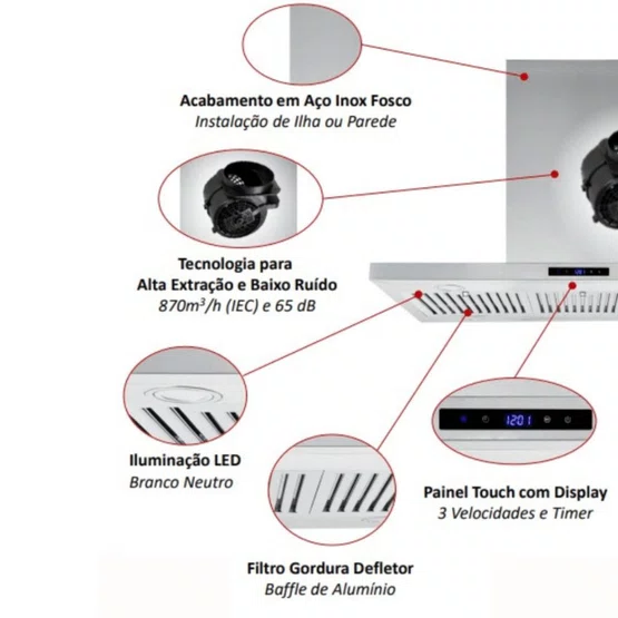 Coifa de Ilha New Format Franke FTMA H40 Inox com Filtro Baffle 90cm 220V