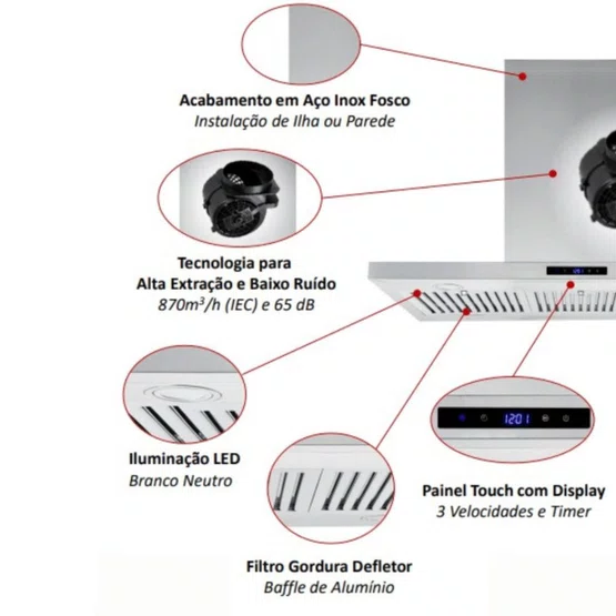 Coifa de Parede New Format Franke FTMA H40 Inox com Filtro Baffle 90cm 220V
