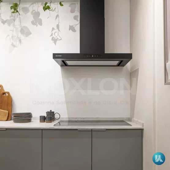 Coifa de Parede Inox preto Elettromec Adria Vetro 220v 90cm