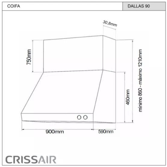 Coifa de Parede Crissair Profissonal Churrasqueira Dallas 90cm 220v