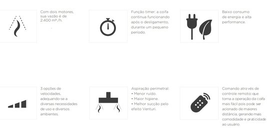 Coifa de Teto Elettromec Sospesa Função Connect Com Duplo Motor 110cm 220V