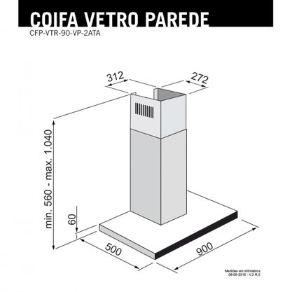 Coifa de Parede Elettromec Vetro 90cm Connect 220V