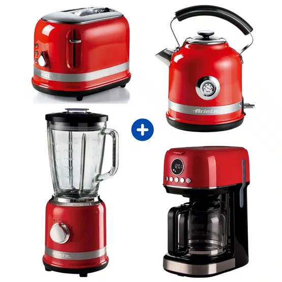 Combo Ariete Linha Moderna Vermelho Liquidificador + Chaleira + Torradeira e Cafeteira
