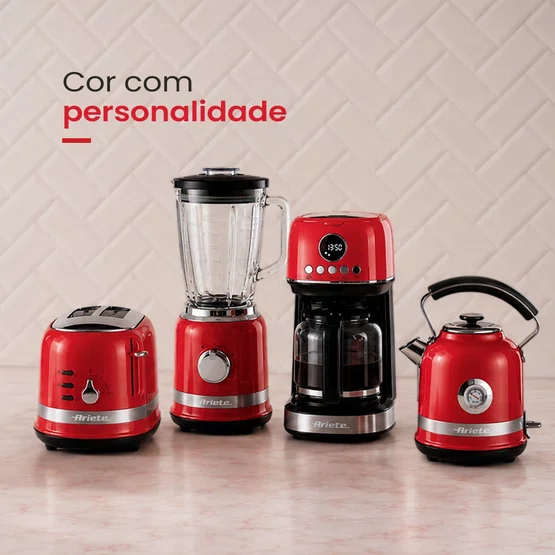 Combo Ariete Linha Moderna Vermelho Liquidificador + Chaleira + Torradeira e Cafeteira